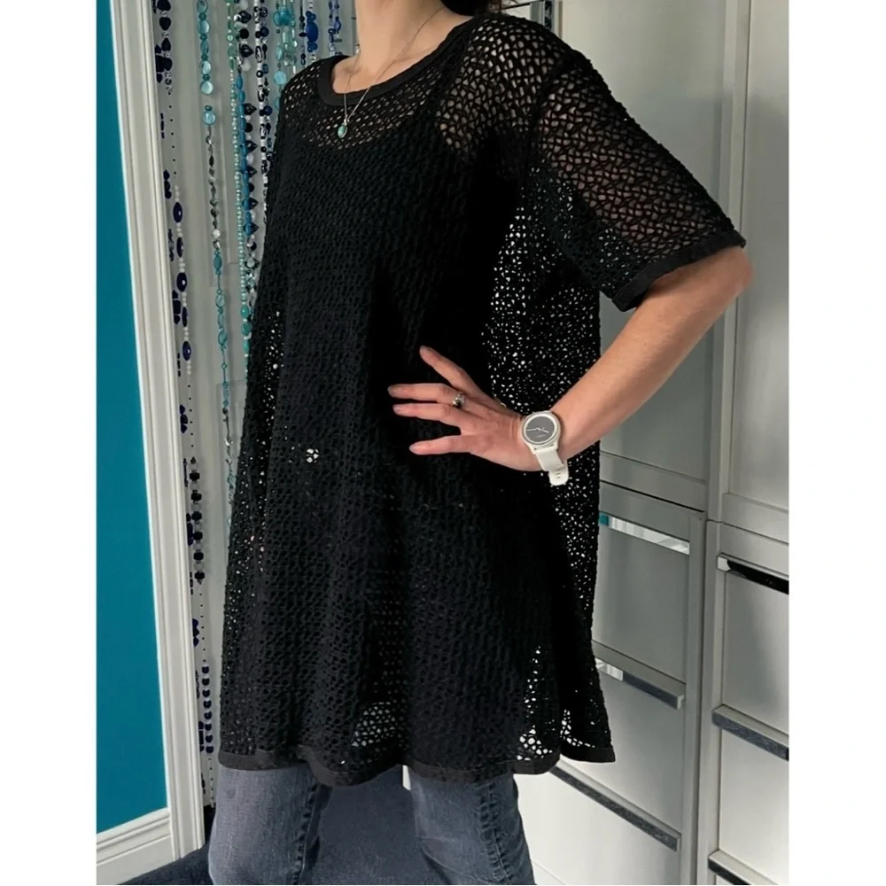 🇨🇦Retro big hole diamond net long tunic or short dress black- versatile style - Picture 9 of 16